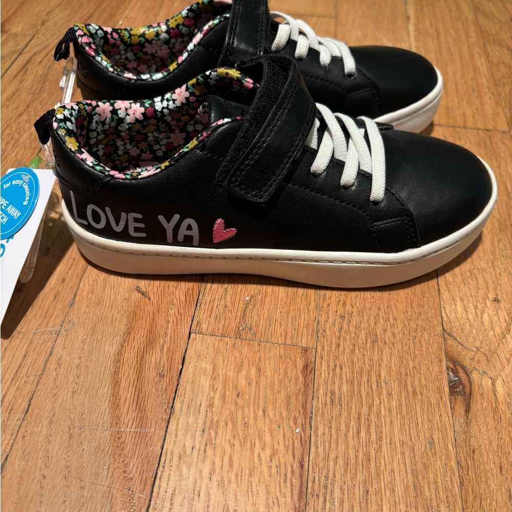 Black Kids Shoes with Floral Interior